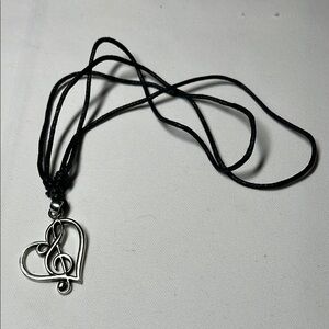 Silver Heart Music Note Pendant Necklace